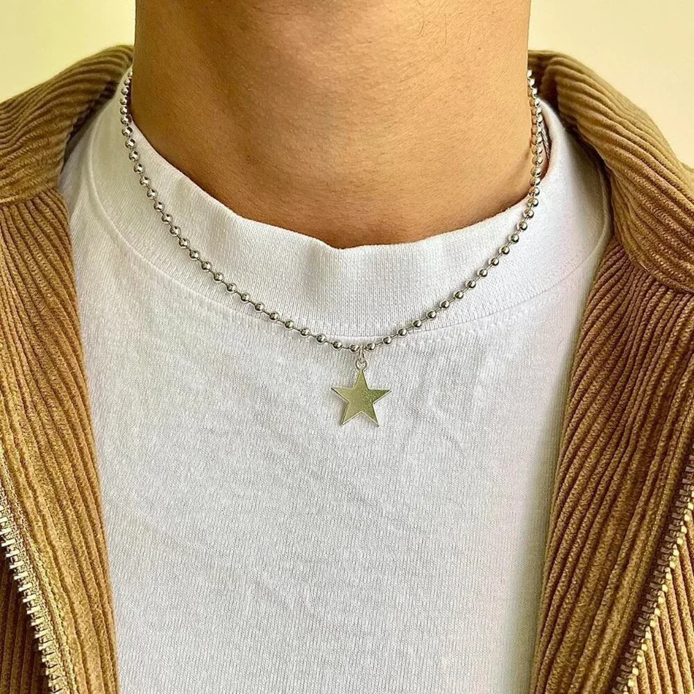 y2k 2000s vintage style heavy metal punk gothic emo star pendant chain necklace